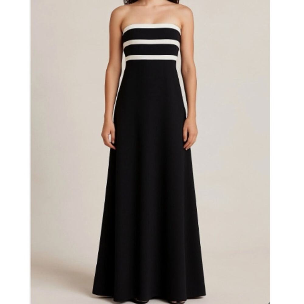 Ann Taylor Strapless A-Line Maxi Gown Women's 14 Black Ivory Formal Evening NWT